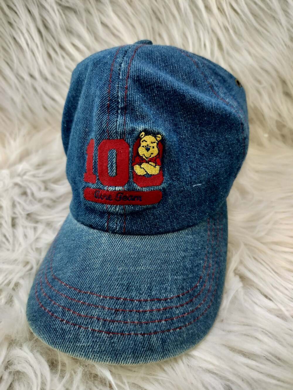 Vtg 90s Disney Winnie the Pooh '100 Acre Team's Embroidery Denim  Baseball Hat
